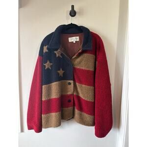 Tasha Polizzi Sherpa Jacket Women's XL American Flag Print Western USA